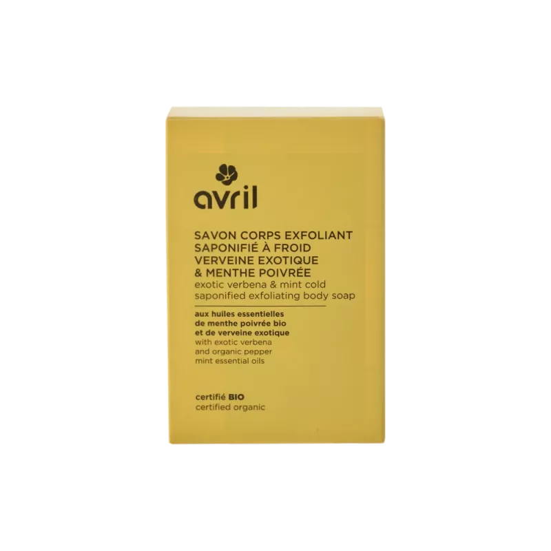 Savon à froid exfoliant corps verveine &amp; menthe - certifié Bio - Avril - 100gr