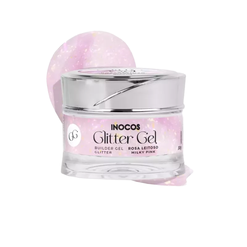 Gel de construction paillette - Inocos - Glitter gel - Rose laiteux - 30gr