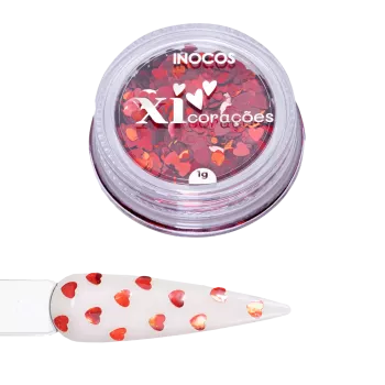 Paillettes coeurs rouge pour nail art - 1gr - Inocos