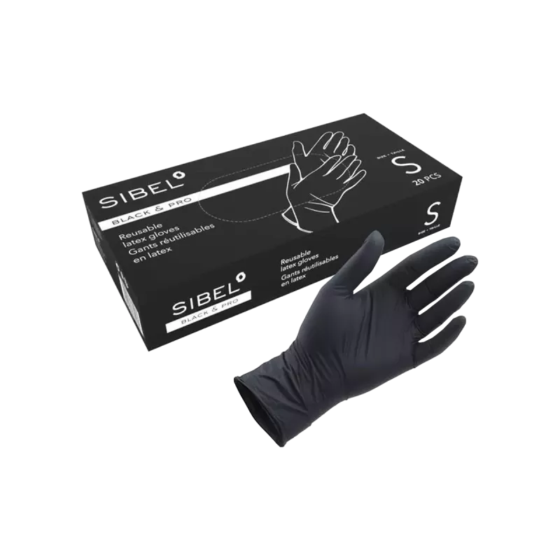 Gants noir latex réutilisables x20 - Sibel - Black &amp; pro - Taille S